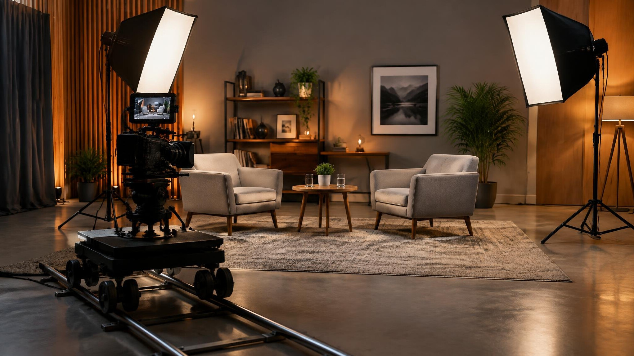 Camera and lights on a professional set