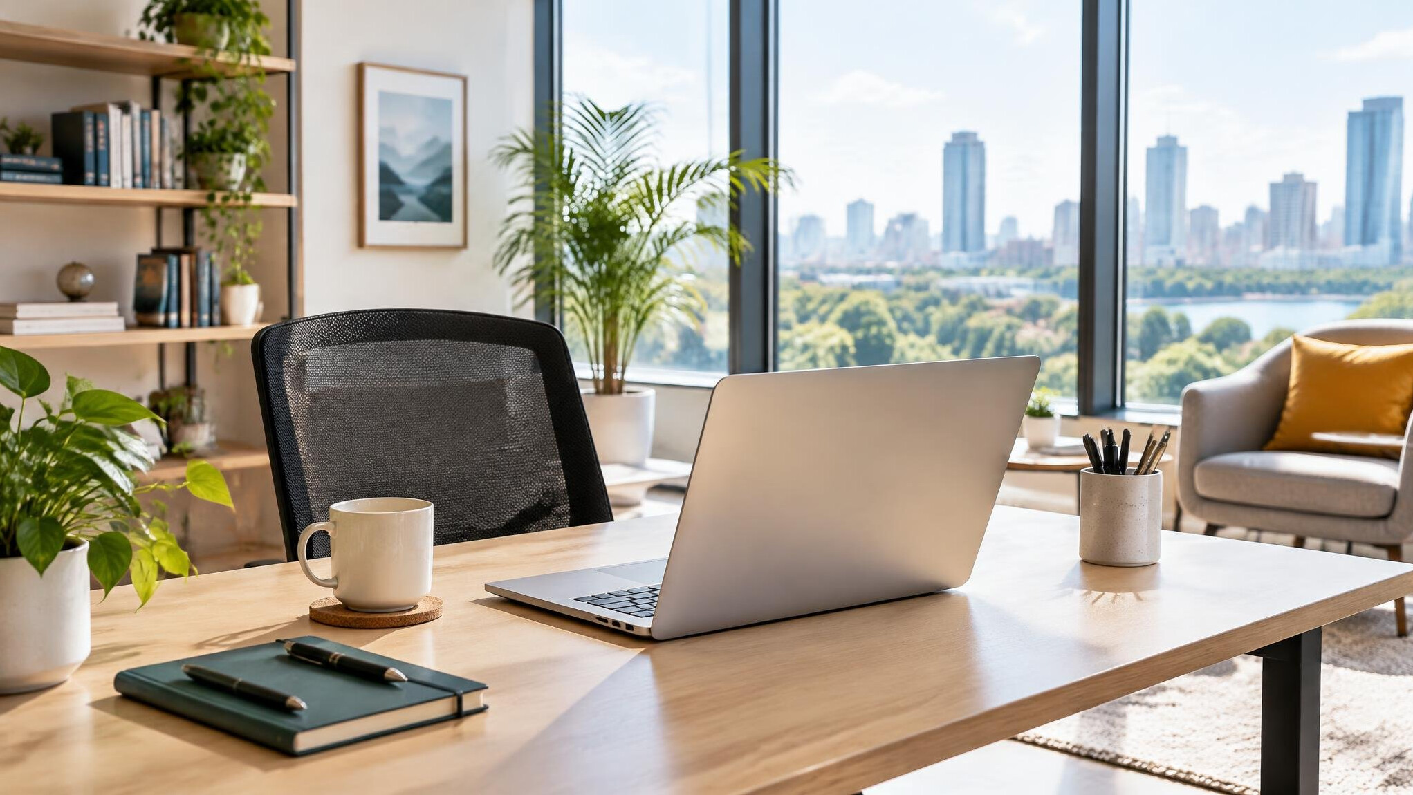 Bright modern office with large windows