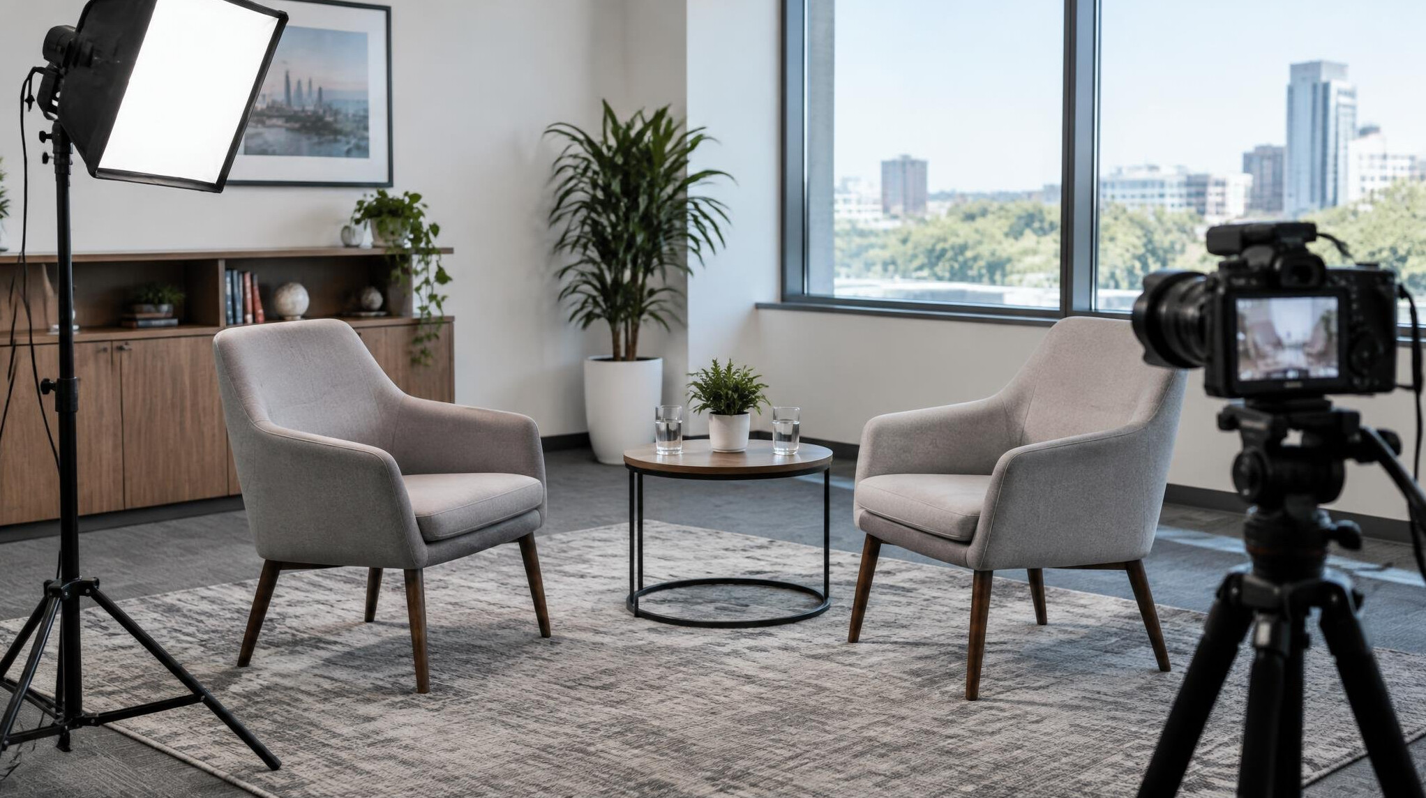 Presentation setup in a bright meeting room