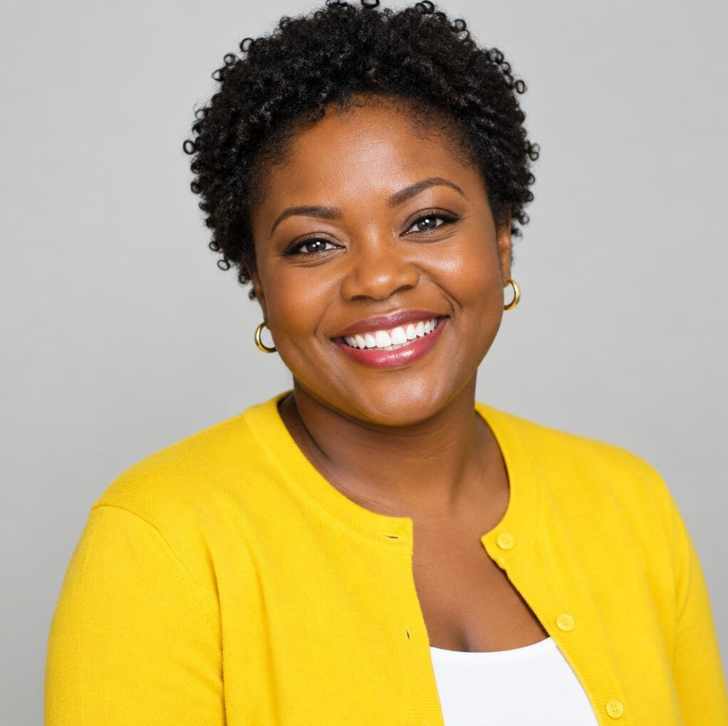 Portrait of a woman with curly hair smiling